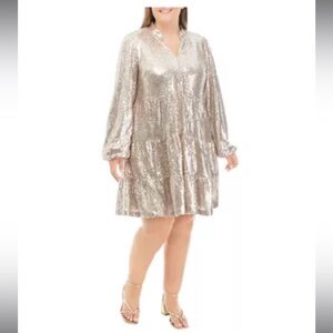 NWT Crown & Ivy Champagne Sequin Tiered Dress